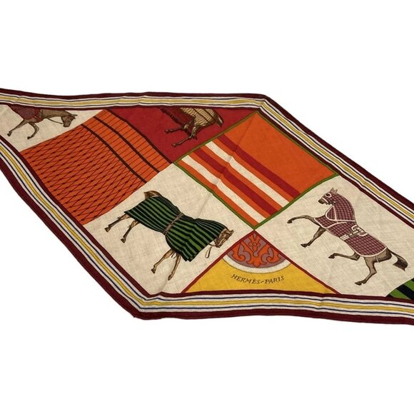 Auth HERMES Losange - Orange Beige Multi Cashmere Silk Scarf - Picture 1 of 12